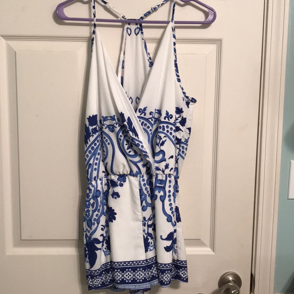 Blue and White Romper